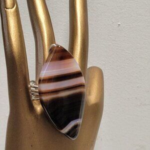 Statement Agate Cabochon Adjustable Band Handmade Semi Precious Ring